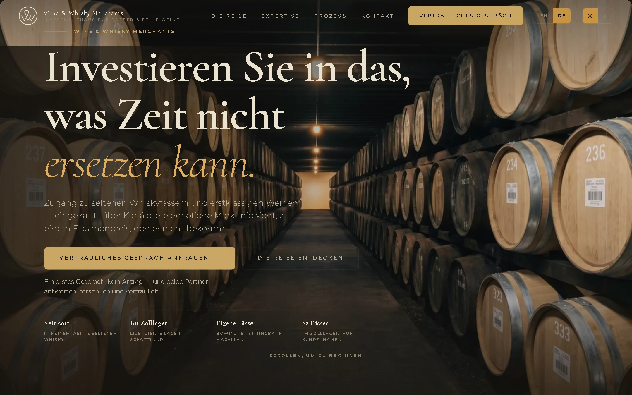 Website von Wine and Whisky Merchants, Desktop-Ansicht