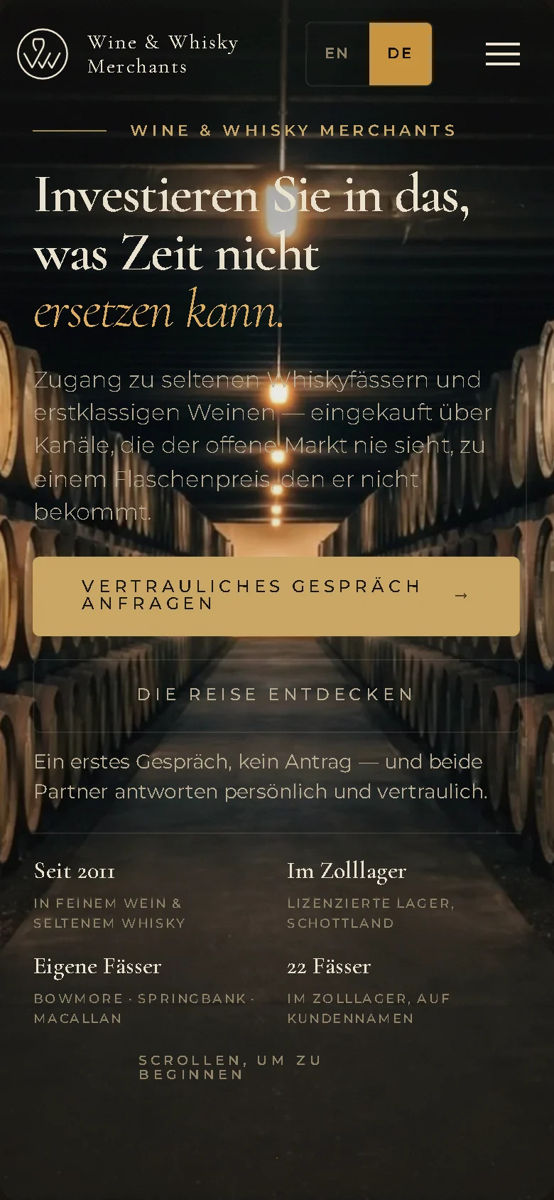 Website von Wine and Whisky Merchants, Handy-Ansicht